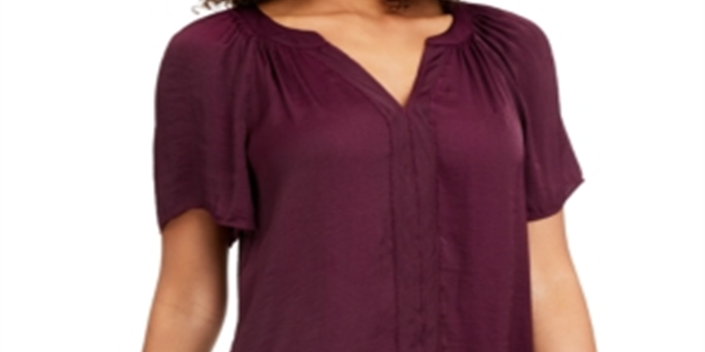 Vince Camuto Blusa feminina com decote aberto e manga curta, vermelha, tamanho pequeno