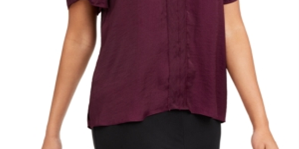 Vince Camuto Blusa feminina com decote aberto e manga curta, vermelha, tamanho pequeno