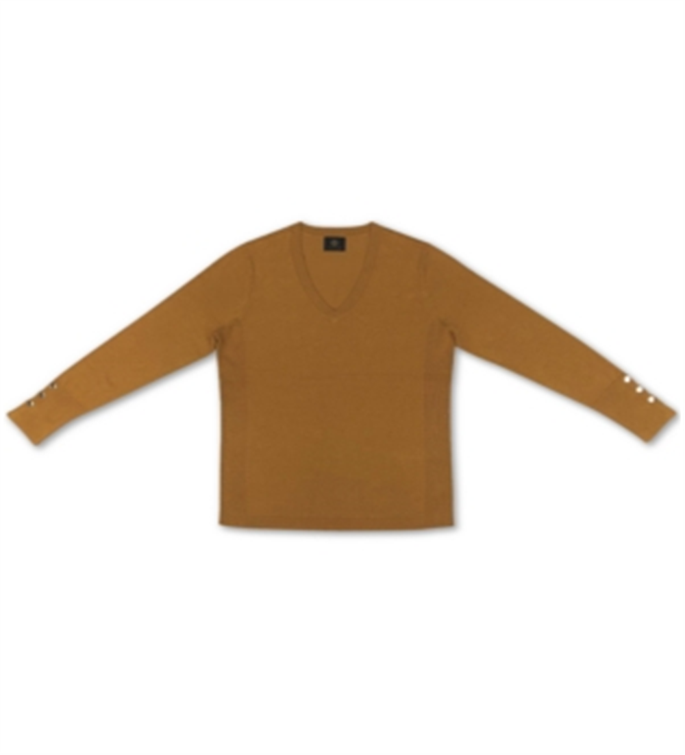 JM Collection Suéter Feminino com Punhos e Botões e Gola V Amarelo Tamanho Médio