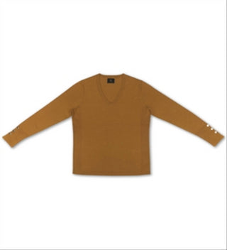 JM Collection Suéter Feminino com Punhos e Botões e Gola V Amarelo Tamanho Médio