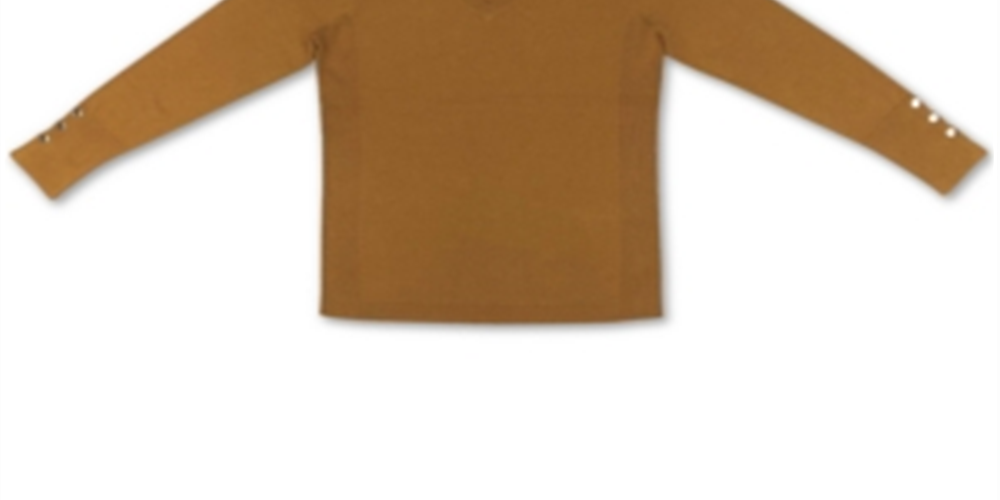 JM Collection Suéter Feminino com Punhos e Botões e Gola V Amarelo Tamanho Médio