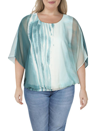 Blusa Alfani Feminina Plus Size com Cintura Elástica e Tie Dye Azul Tamanho XXL