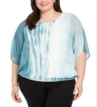 Blusa Alfani Feminina Plus Size com Cintura Elástica e Tie Dye Azul Tamanho XXL
