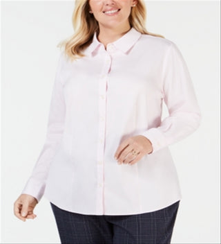 Blusa feminina Charter Club com gola alta e botões, rosa, tamanho 14W