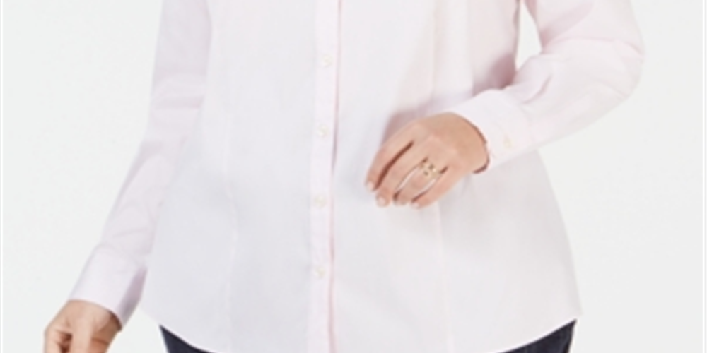 Blusa feminina Charter Club com gola alta e botões, rosa, tamanho 14W