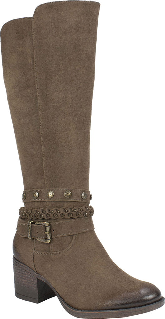 Botas femininas White Mountain com tiras elásticas Gore Woven, com tachas, inspiradas no estilo western, com tiras acolchoadas, Paulina, bico redondo, salto bloco e zíper, tamanho 11 M