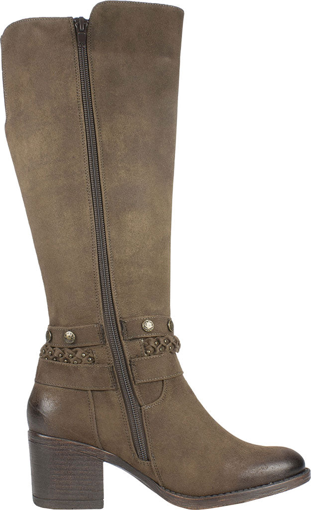 Botas femininas White Mountain com tiras elásticas Gore Woven, com tachas, inspiradas no estilo western, com tiras acolchoadas, Paulina, bico redondo, salto bloco e zíper, tamanho 11 M