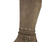 Botas femininas White Mountain com tiras elásticas Gore Woven, com tachas, inspiradas no estilo western, com tiras acolchoadas, Paulina, bico redondo, salto bloco e zíper, tamanho 11 M