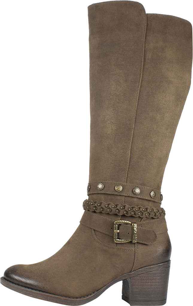 Botas femininas White Mountain com tiras elásticas Gore Woven, com tachas, inspiradas no estilo western, com tiras acolchoadas, Paulina, bico redondo, salto bloco e zíper, tamanho 11 M