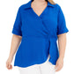 Blusa feminina Alfani Plus com gola drapeada, azul, tamanho 2X