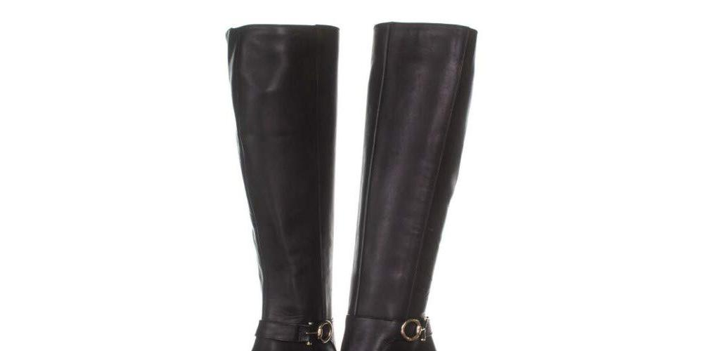 Botas femininas Bandolino Lella Solid Almond Toe até o joelho, pretas, tamanho 6 M