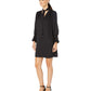 Vestido feminino Rebecca Taylor de manga comprida com jacquard de chita e gola amarrada, preto, tamanho XS