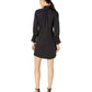 Vestido feminino Rebecca Taylor de manga comprida com jacquard de chita e gola amarrada, preto, tamanho XS