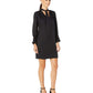 Vestido feminino Rebecca Taylor de manga comprida com jacquard de chita e gola amarrada, preto, tamanho XS