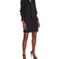 Vestido feminino Rebecca Taylor de manga comprida com jacquard de chita e gola amarrada, preto, tamanho XS