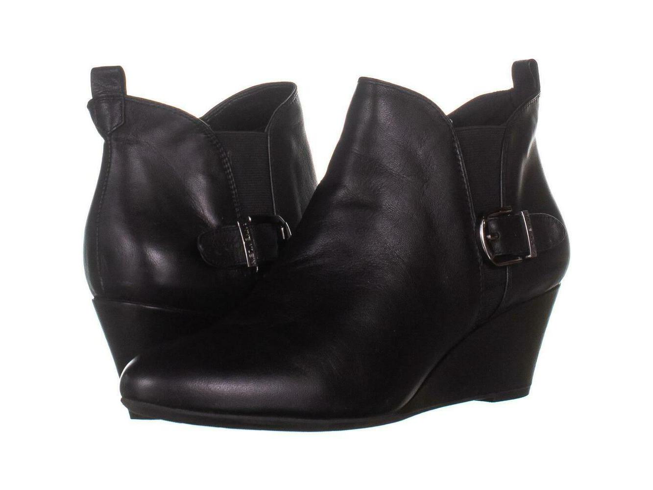 Botas de cano curto Anne Klein Abilene com bico fino e salto plataforma, pretas, tamanho 11 M