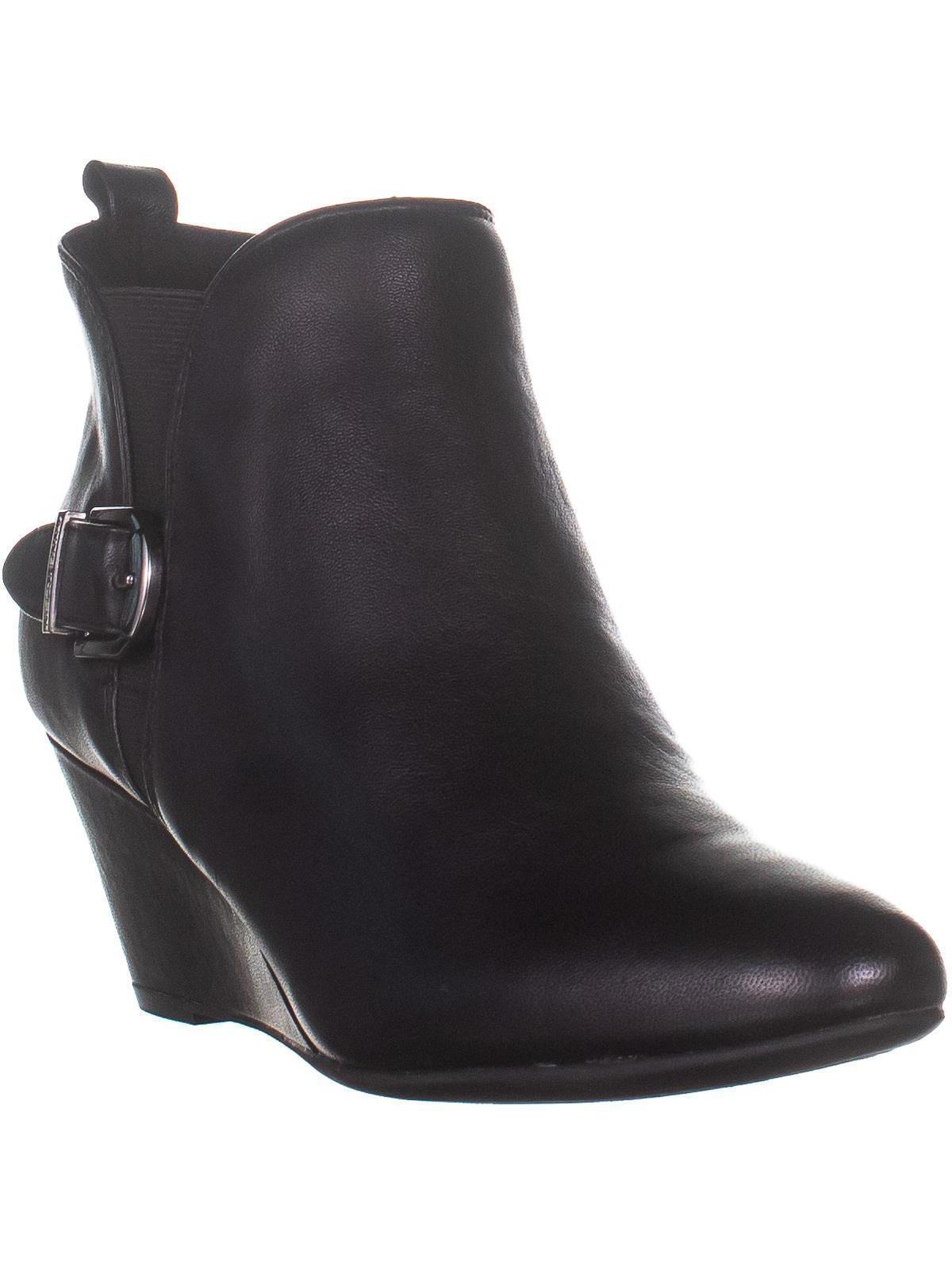 Botas de cano curto Anne Klein Abilene com bico fino e salto plataforma, pretas, tamanho 11 M