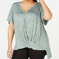 Camiseta Calvin Klein Feminina Manga Curta Active Wear Top Plus Verde Tamanho 3X