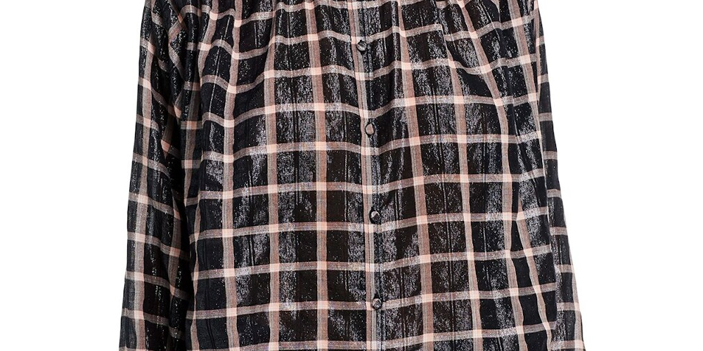 Blusa feminina xadrez de manga comprida com botões Rebecca Taylor, preta, tamanho XS