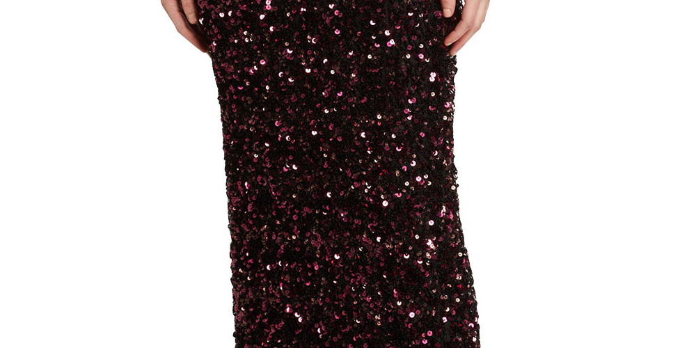 Saia lápis feminina Rebecca Taylor com lantejoulas e cor lisa abaixo do joelho, vermelha, tamanho grande