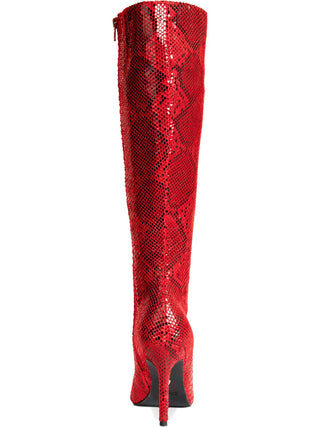 Botas femininas Thalia Sodi com estampa animal, bico fino, salto agulha, zíper, vermelho, tamanho 6 M