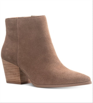 American Rag Botas femininas de couro com zíper e salto bloco, bico fino, acolchoado, confortável, Eryn, bege, 7,5 m