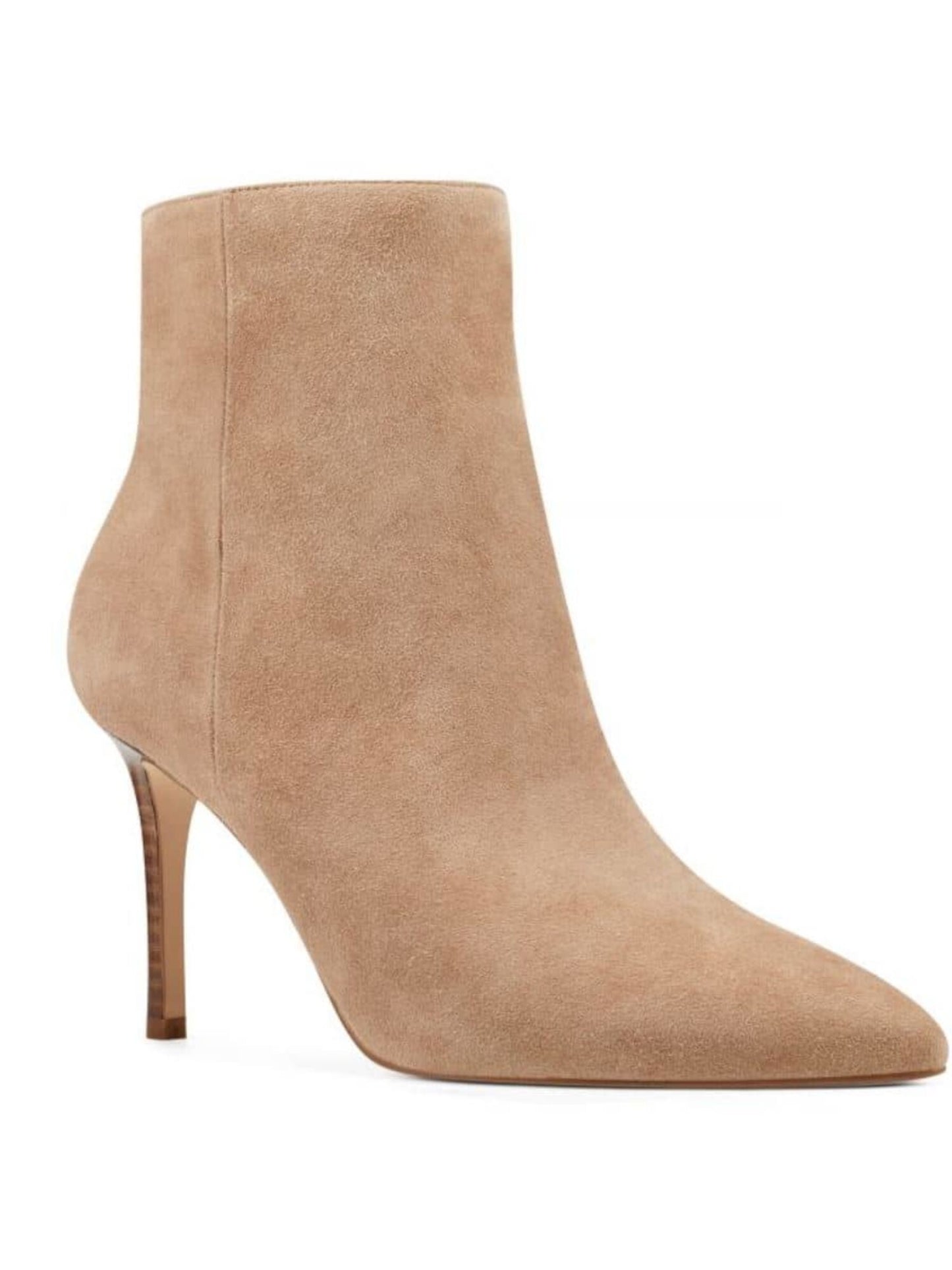 Botas de couro femininas Nine West com salto agulha e bico fino, acolchoadas, tamanho 7 M, marrom