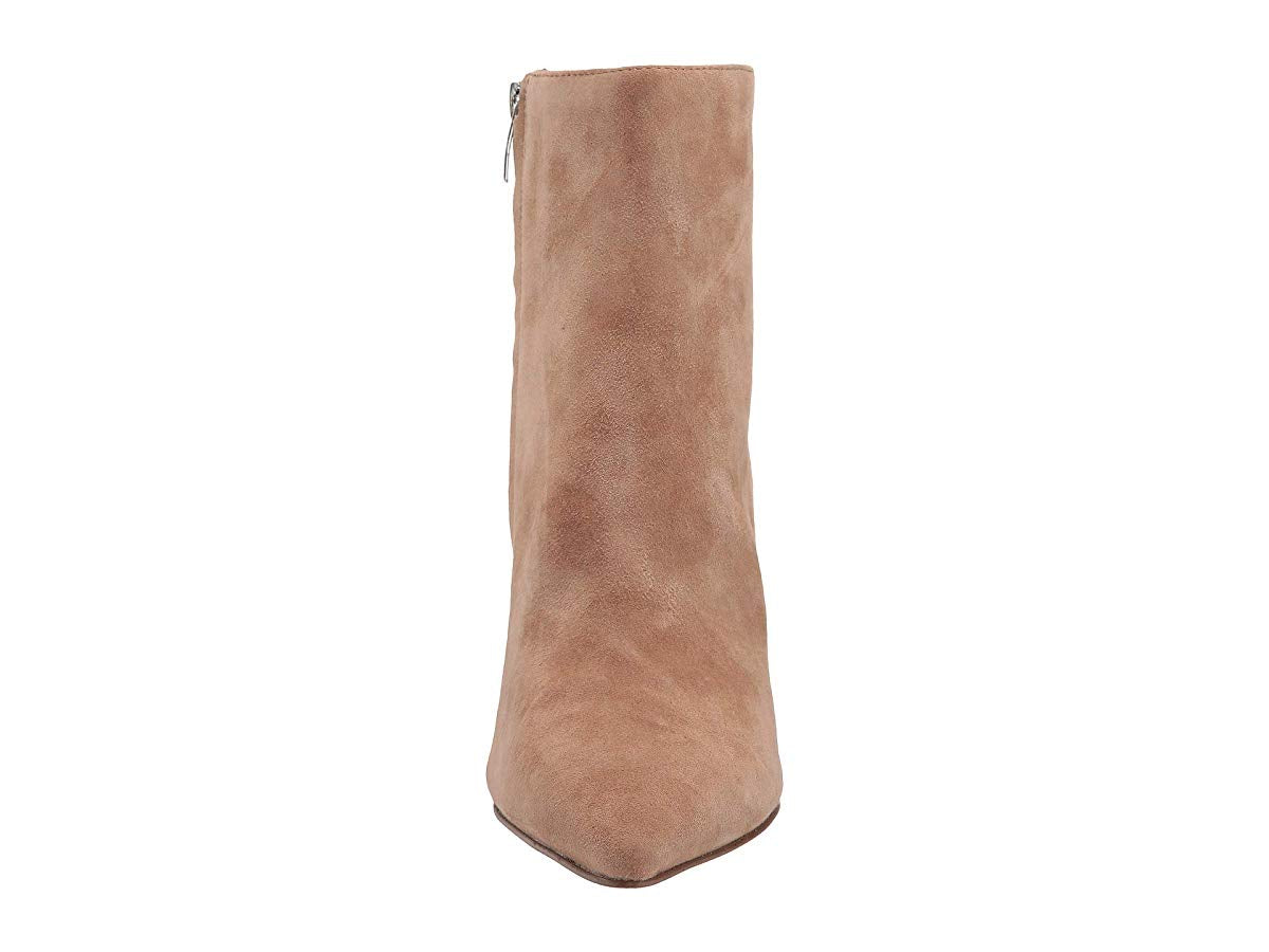 Botas de couro femininas Nine West com salto agulha e bico fino, acolchoadas, tamanho 7 M, marrom