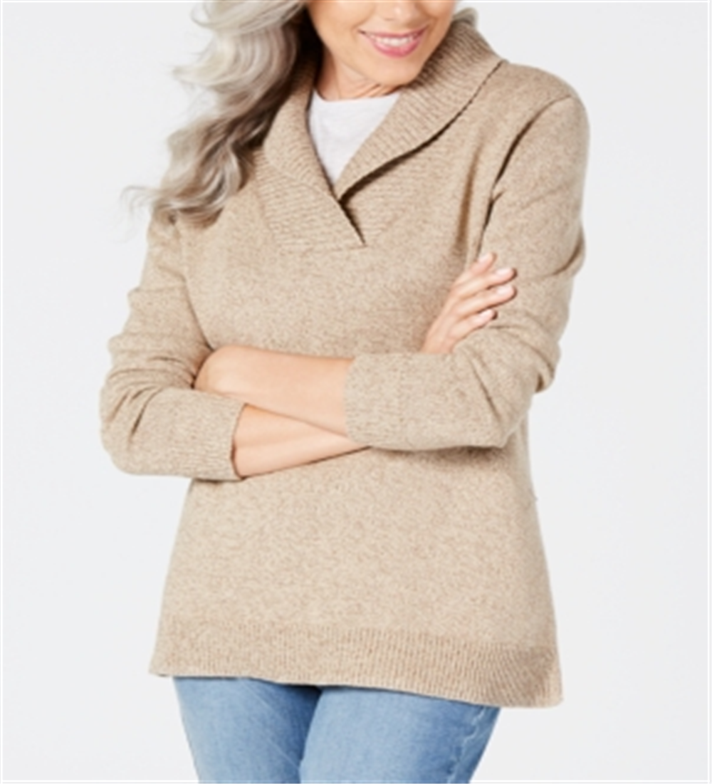 Karen Scott Suéter Feminino de Algodão Marmorizado com Gola Xale Castanho Marrom Tamanho XS