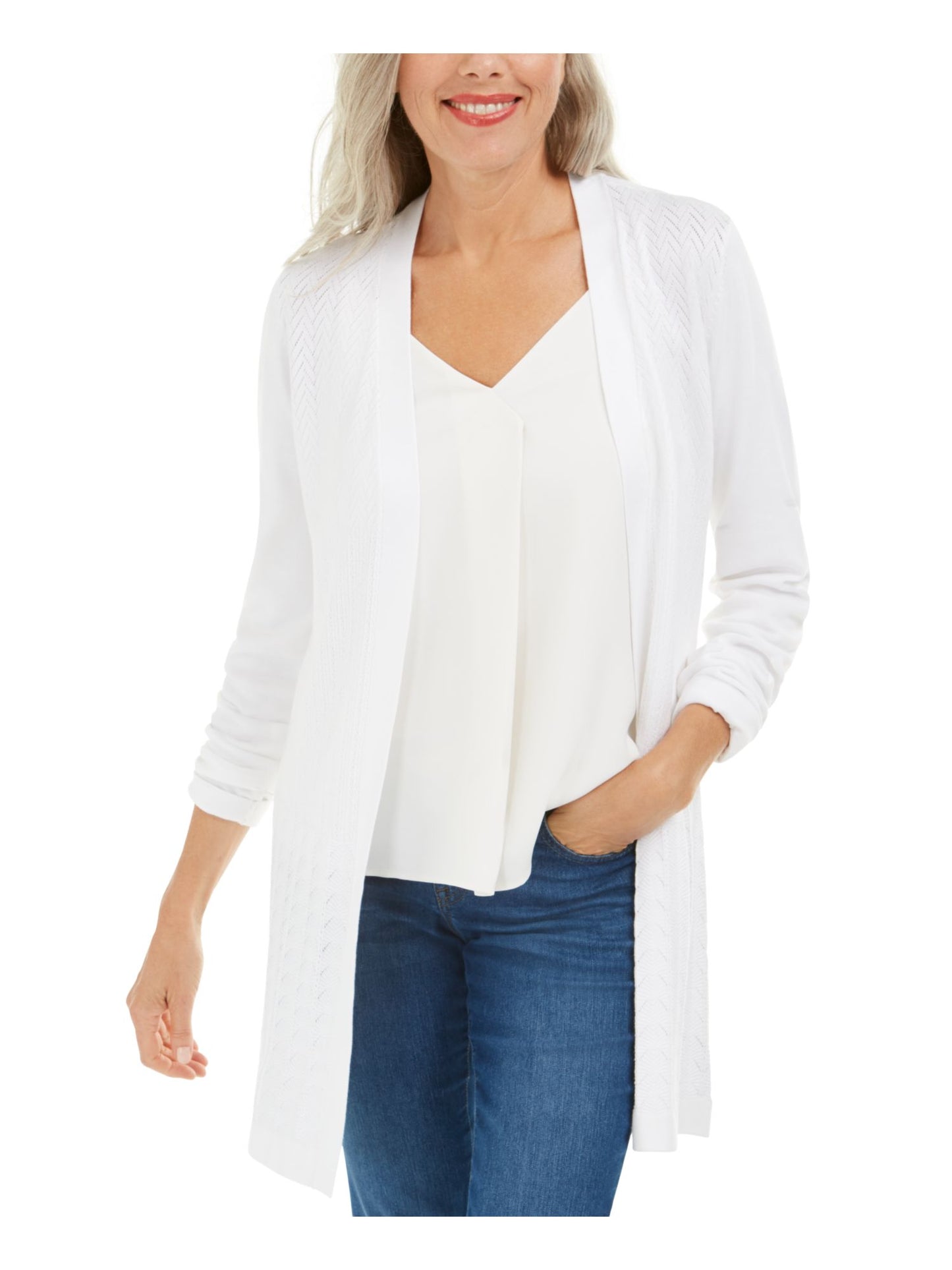 Karen Scott Cardigan Feminino Ponto Aberto Branco Tamanho P