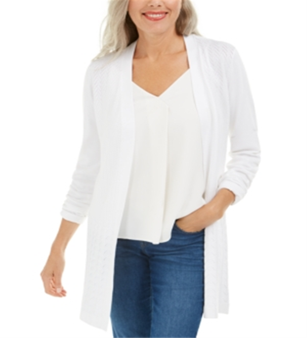 Karen Scott Cardigan Feminino Ponto Aberto Branco Tamanho P