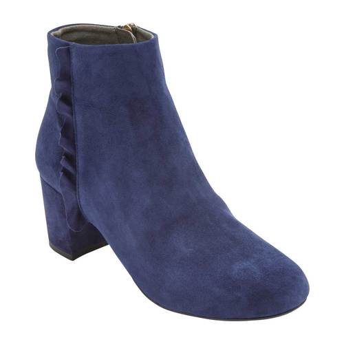 Botas de couro Rockport Comfort Oaklee acolchoadas e com babados, bico redondo e salto bloco, com zíper, tamanho 7,5 M, azul