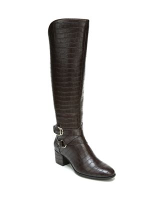 LifeStride Botas femininas de salto alto com zíper e bico redondo antiderrapante, estilo panturrilha larga, marrom, tamanho 9,5
