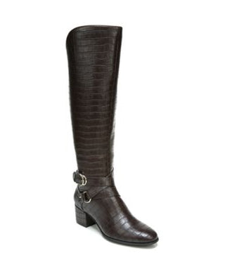 LifeStride Botas femininas de salto alto com zíper e bico redondo antiderrapante, estilo panturrilha larga, marrom, tamanho 9,5