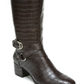 LifeStride Botas femininas de salto alto com zíper e bico redondo antiderrapante, estilo panturrilha larga, marrom, tamanho 9,5