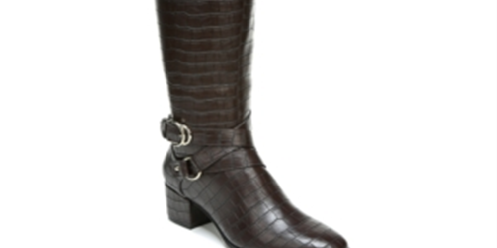 LifeStride Botas femininas de salto alto com zíper e bico redondo antiderrapante, estilo panturrilha larga, marrom, tamanho 9,5