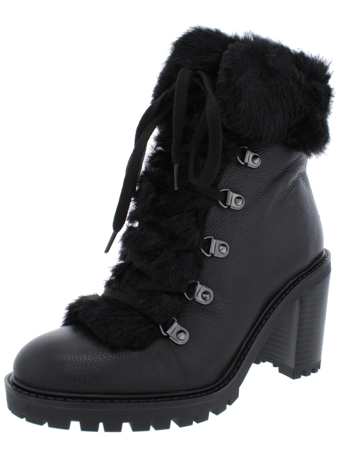 Botas femininas Guss Galway de couro com pelo sintético, pretas, tamanho 6 M