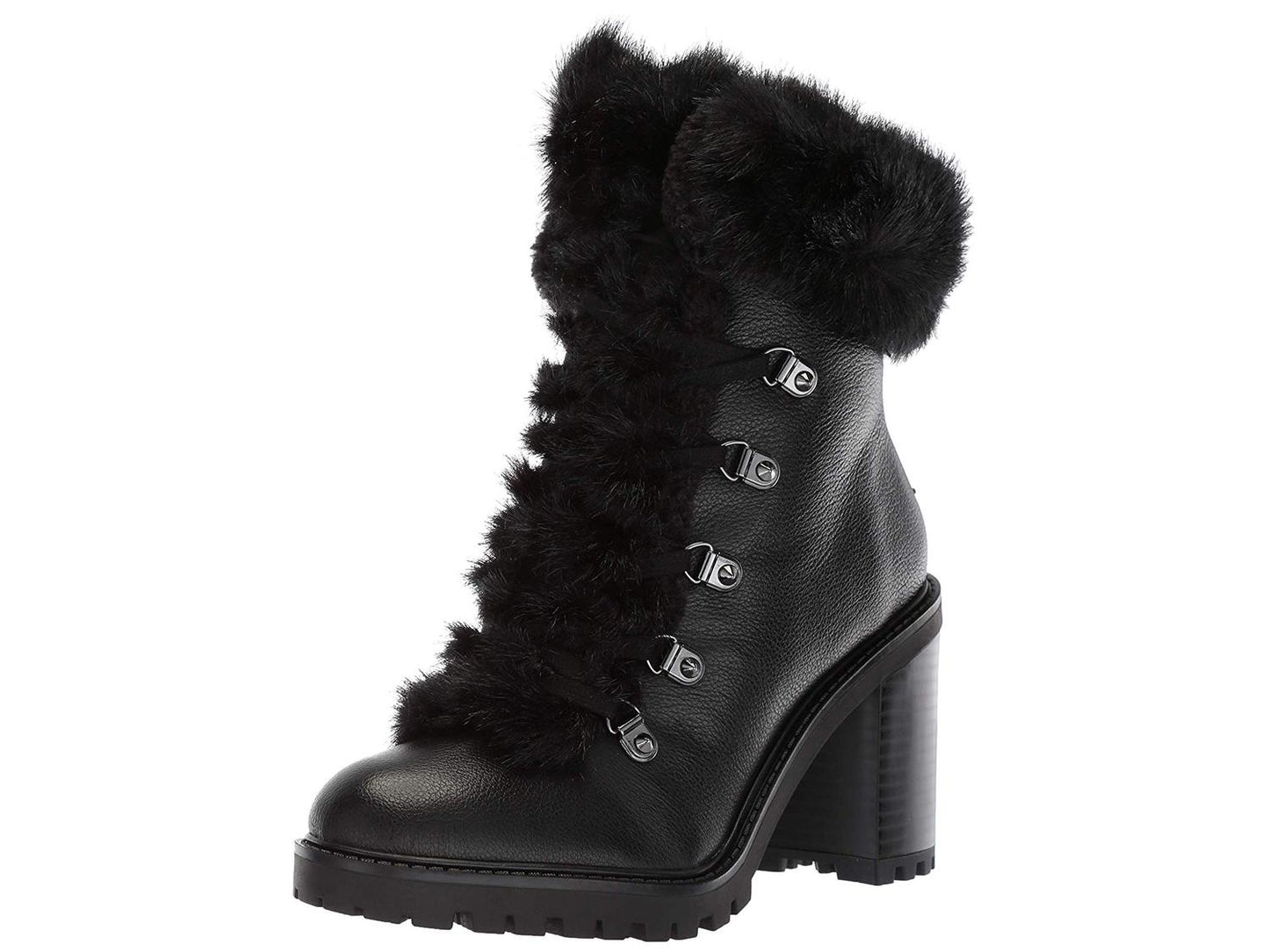 Botas de combate femininas Guss Galway de couro com bico redondo e tornozelo, pretas, tamanho 7,5
