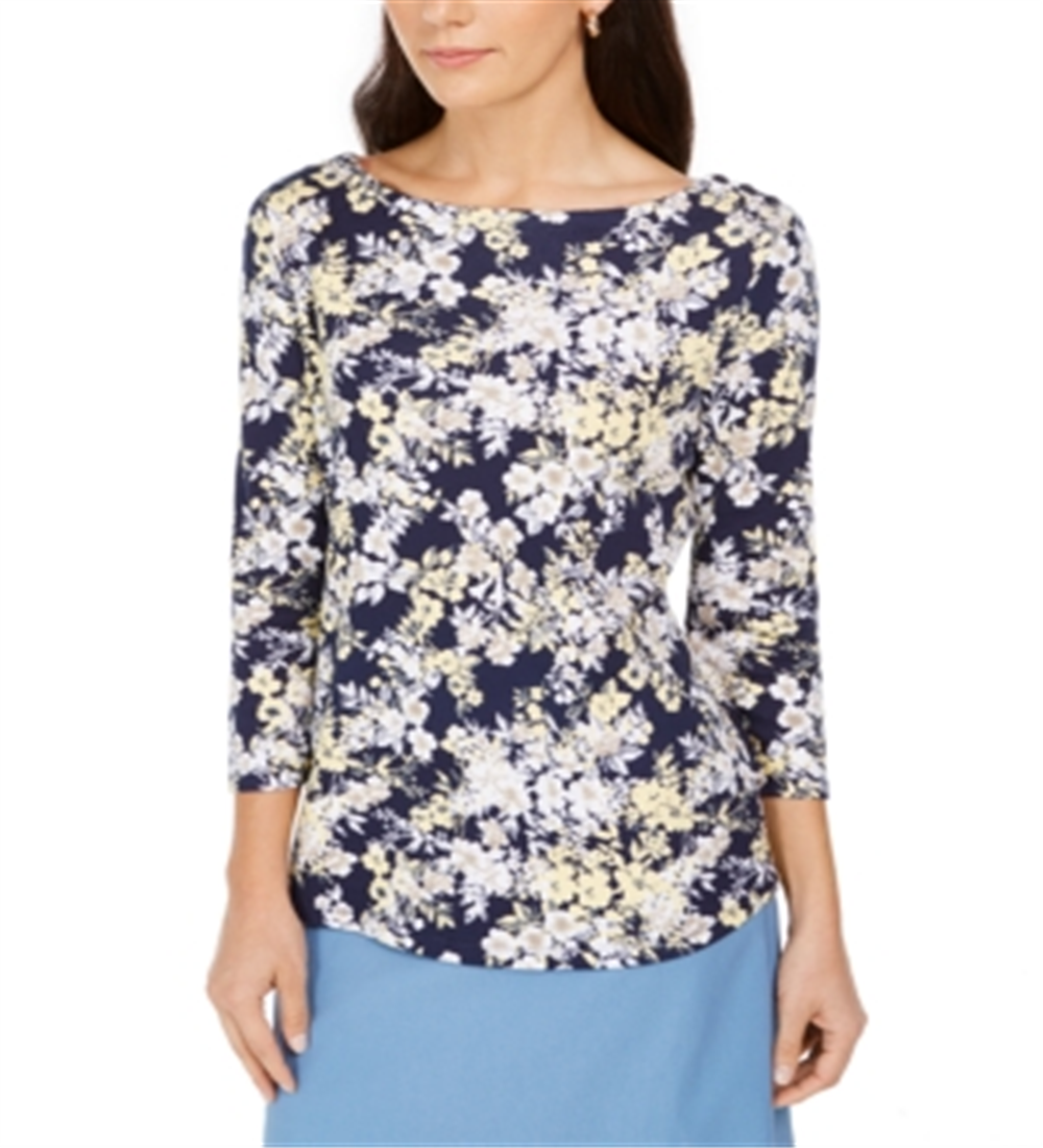 Camiseta feminina Charter Club com estampa combinada de algodão Pima, azul-marinho, tamanho P