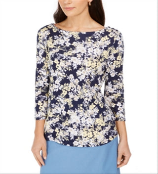 Camiseta feminina Charter Club com estampa combinada de algodão Pima, azul-marinho, tamanho P