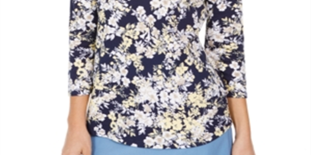 Camiseta feminina Charter Club com estampa combinada de algodão Pima, azul-marinho, tamanho P