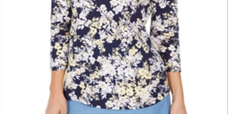 Camiseta feminina Charter Club com estampa combinada de algodão Pima, azul-marinho, tamanho P