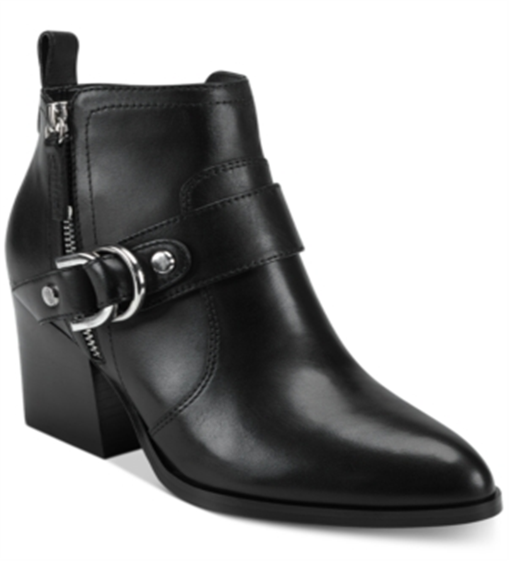 Botas de cano curto femininas Marc Fisher Victa Leather com bico fino, pretas, tamanho 9 M