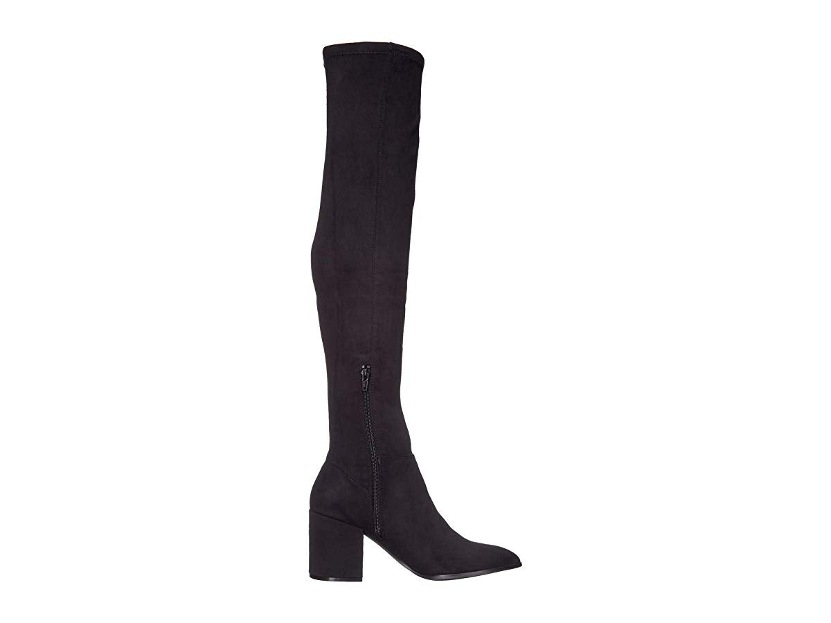 Botas femininas Steve Madden Jacey acima do joelho em couro sintético, pretas, tamanho 9 M