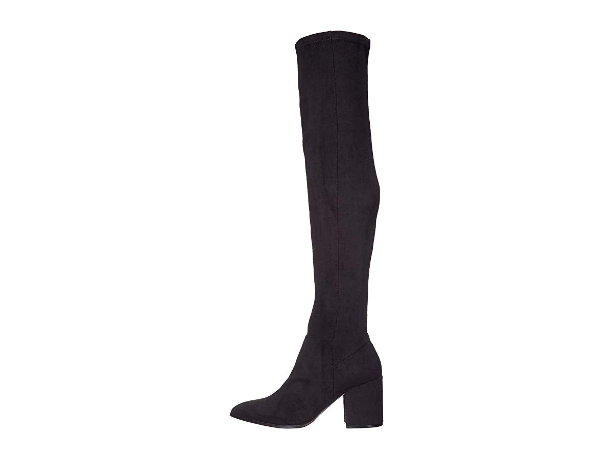 Botas femininas Steve Madden Jacey acima do joelho em couro sintético, pretas, tamanho 9 M