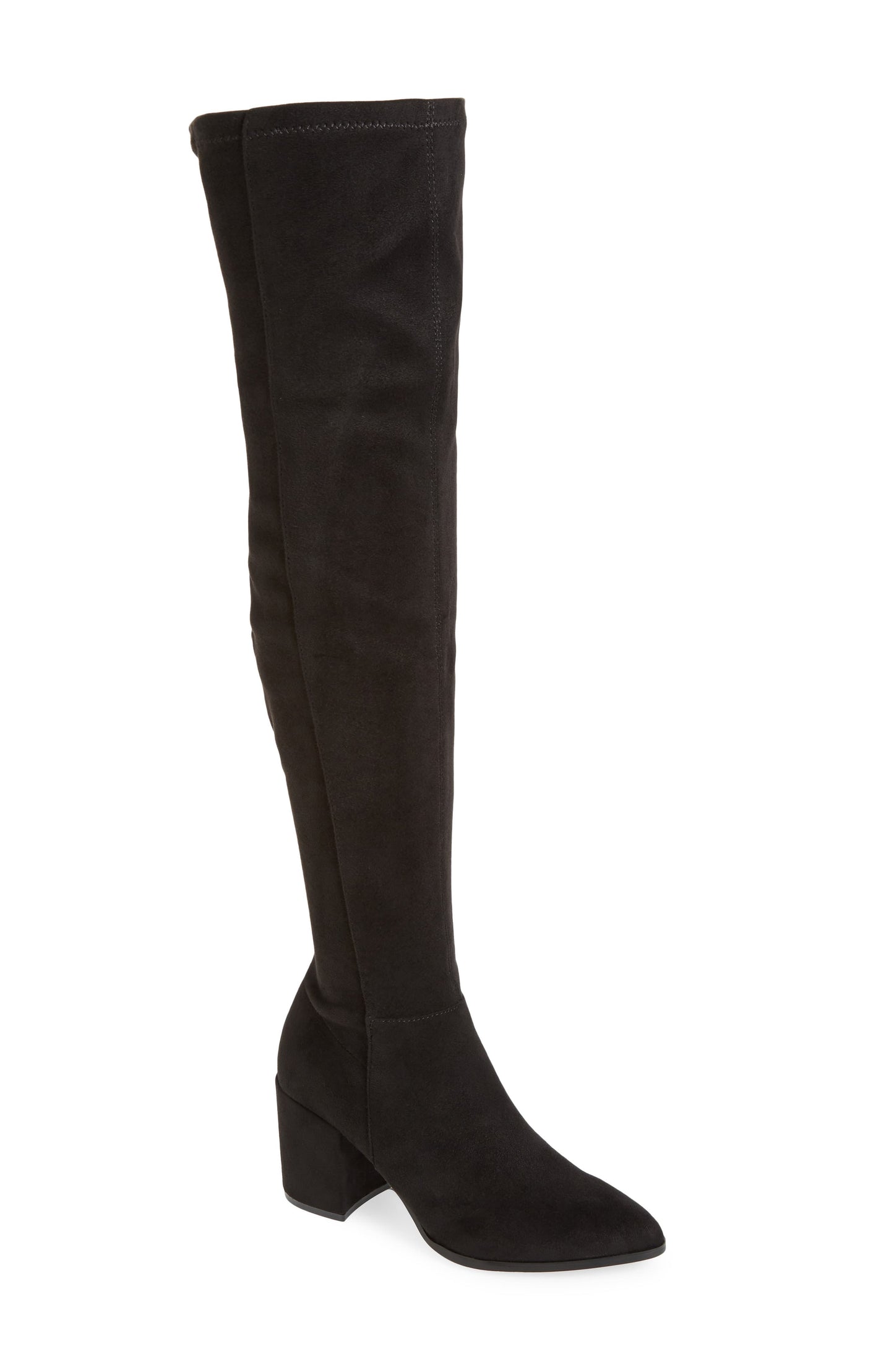 Botas femininas Steve Madden Jacey acima do joelho em couro sintético, pretas, tamanho 9 M