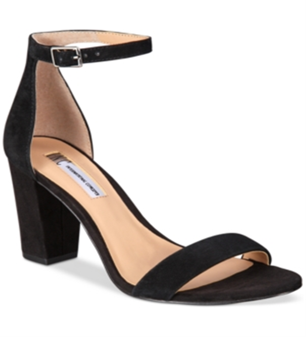Sapatos abertos de couro Kivah da INC International Concepts para mulheres, pretos, tamanho 6,5 M