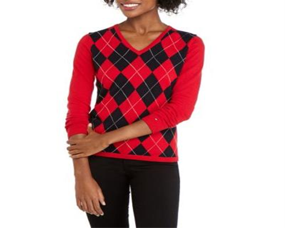 Suéter Tommy Hilfiger Feminino Argyle Colorblocked Vermelho Tamanho -XXL