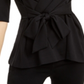 Blusa Alfani Feminina com Manga Cotovelo e Envoltório Falso, Preta, Tamanho Pequeno P