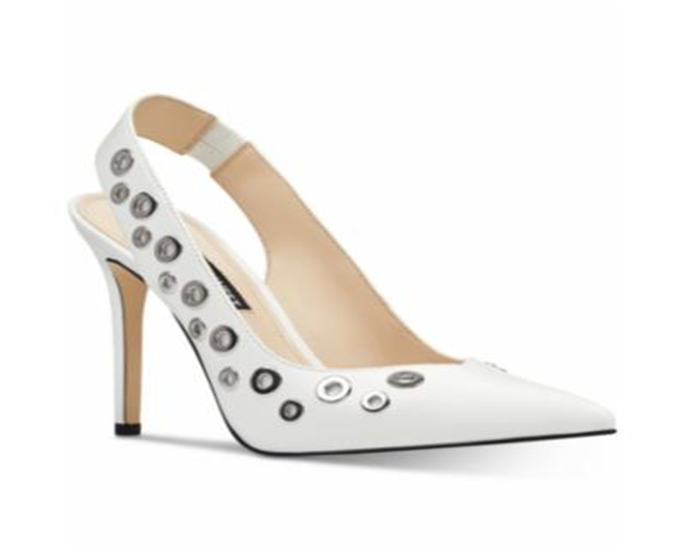 Nine West Sapatos Femininos Tatin Couro Slingback Branco Tamanho 8,5 M